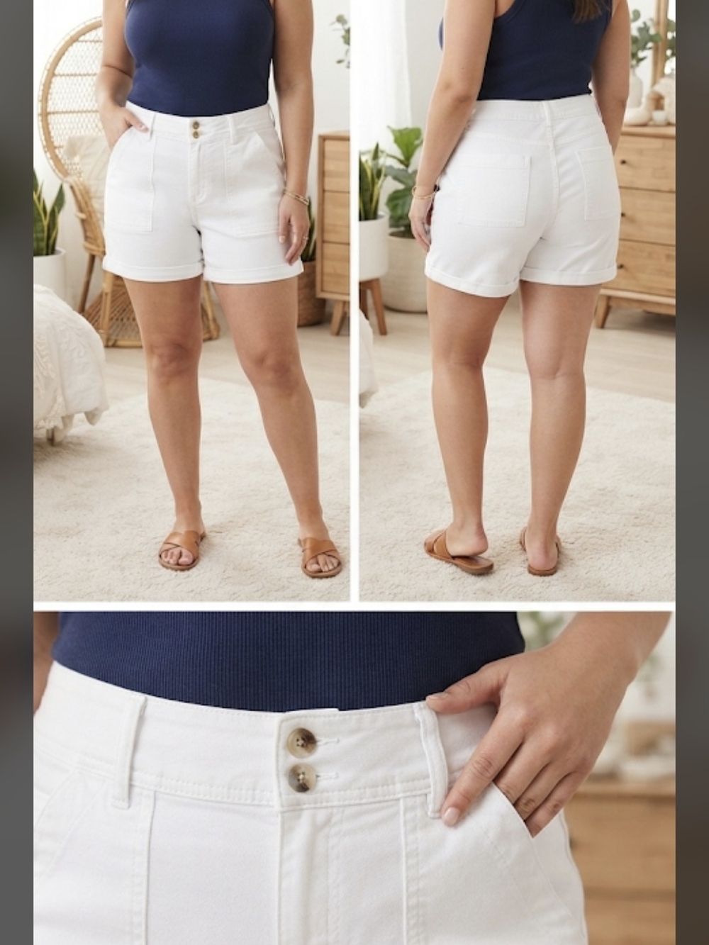 Falls Creek Women's High-Waist White Shorts with Front Patch Pockets